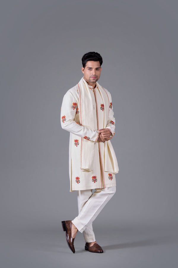 B More Ivory Blossom Kurta Set With Dupatta