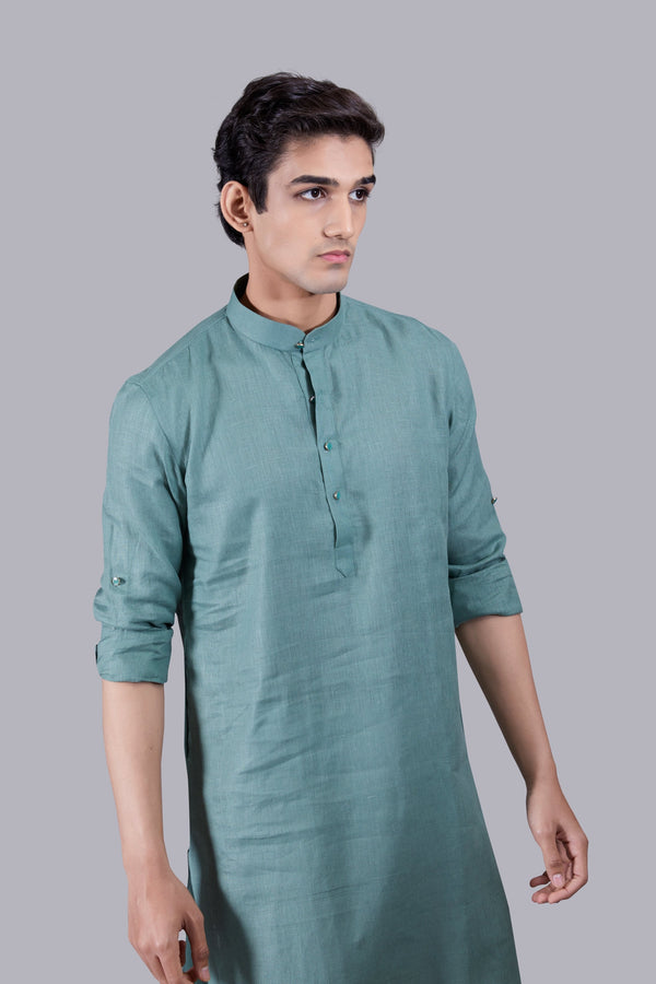 B More LIGHT TEAL BLUE LINEN KURTA SET