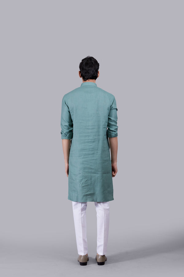 B More LIGHT TEAL BLUE LINEN KURTA SET