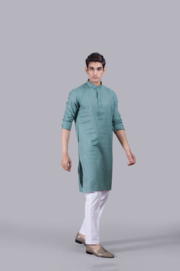 B More LIGHT TEAL BLUE LINEN KURTA SET