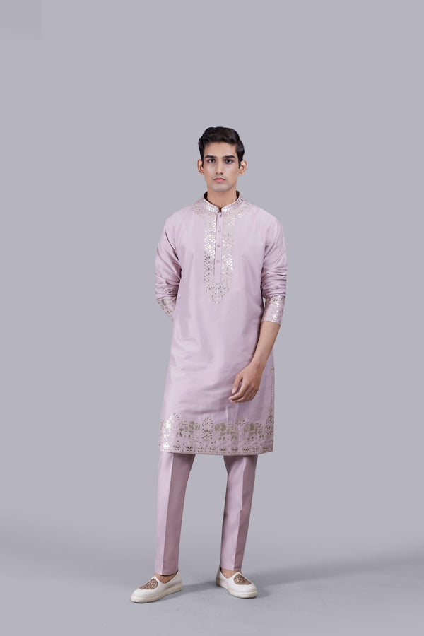 b more LILAC SILK KURTA SET