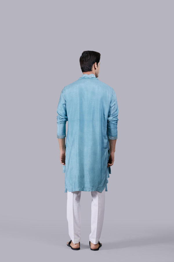 B More MINT BLUE PURE SILK THREAD WORK KURTA SET