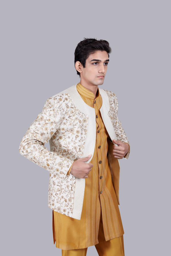 B More MUSTARD SILK THREAD WORK INDO WESTERN