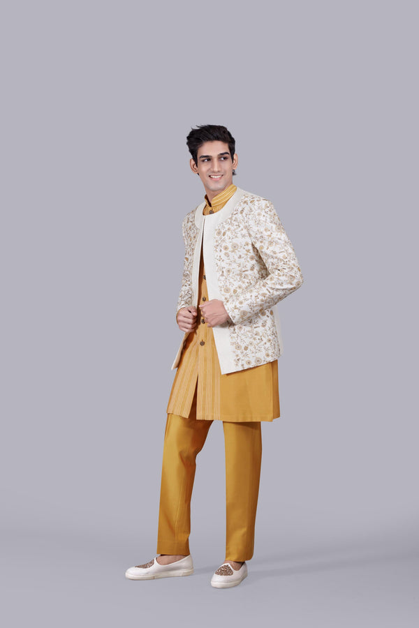 B More MUSTARD SILK THREAD WORK INDO WESTERN