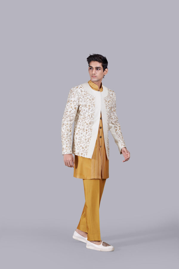 B More MUSTARD SILK THREAD WORK INDO WESTERN