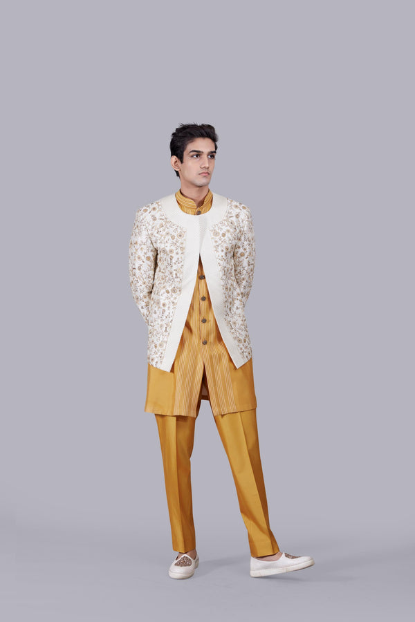 b more MUSTARD SILK THREAD WORK INDO WESTERN