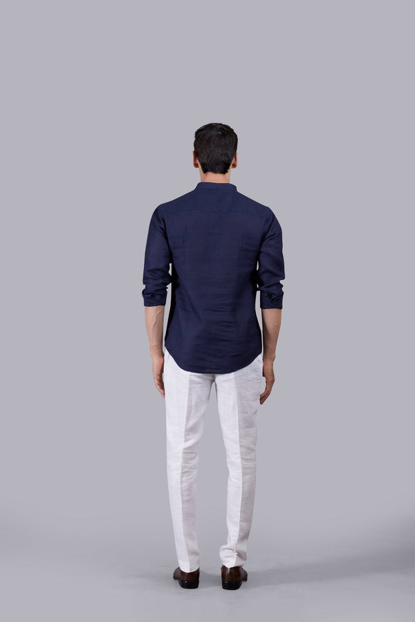 B More NAVY BLUE LINEN PLAIN KURTA SET