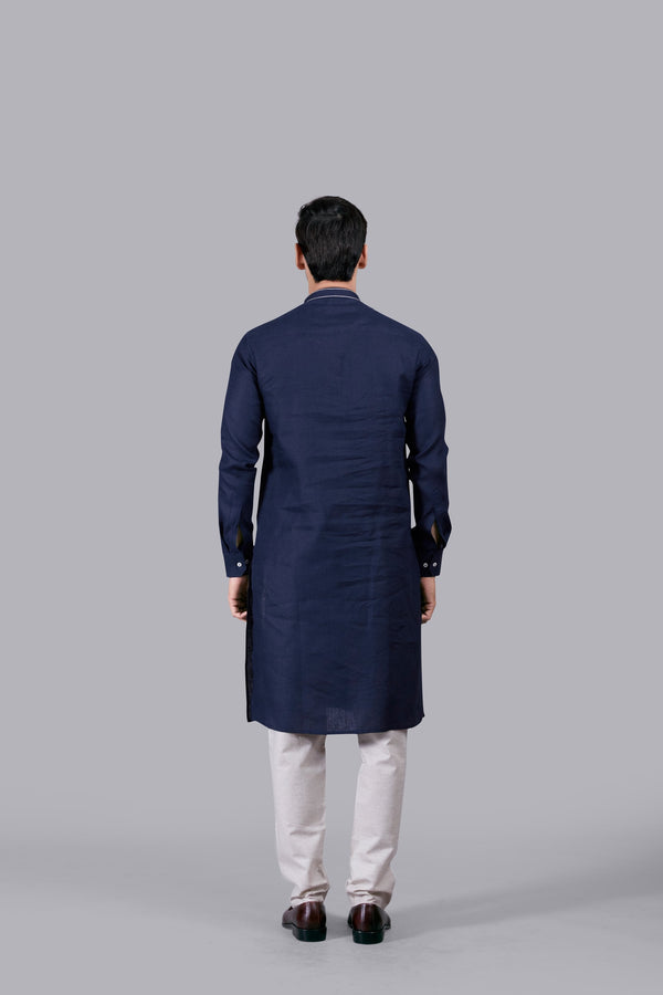 B More NAVY BLUE LINEN THREAD WORK KURTA SET
