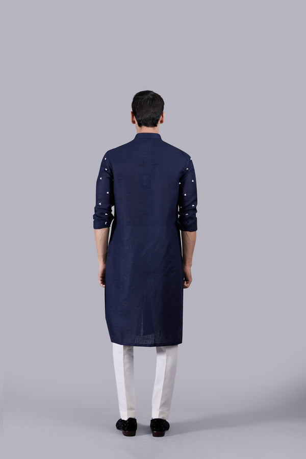 B More NAVY BLUE PURE LINEN THREAD WORK KURTA SET