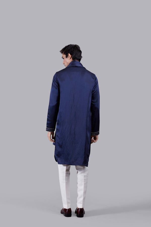 B More NAVY BLUE PURE SILK THREAD WORK KURTA SET