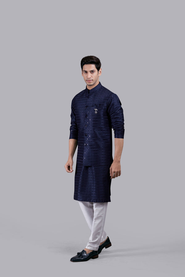 B More NAVY BLUE SILK SEQUENCE WORK BUNDI SET
