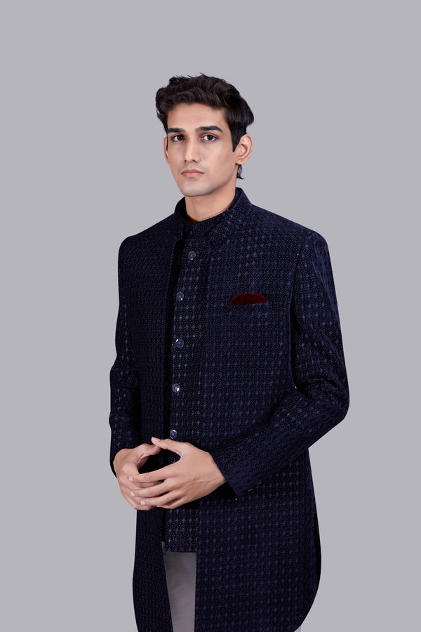 B More NAVY BLUE VELVET THREAD WORK INDOWESTERN