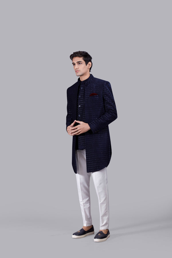 B More NAVY BLUE VELVET THREAD WORK INDOWESTERN