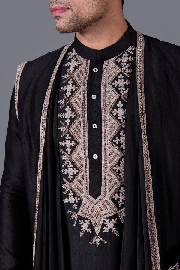 B More Noir Majesty Black Linen Silk Kurta