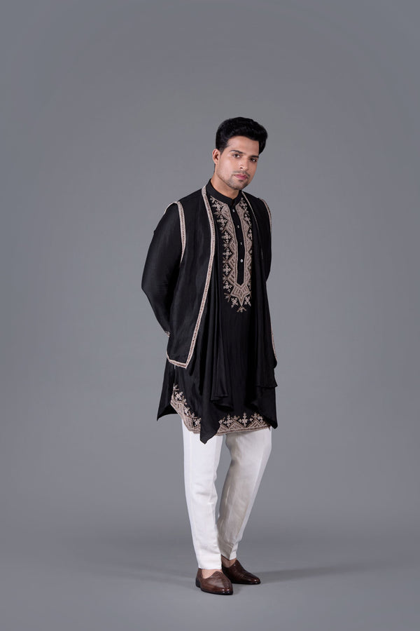 B More Noir Majesty Black Linen Silk Kurta