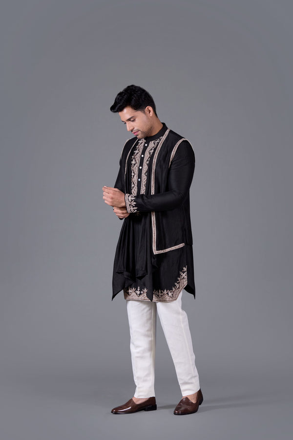 B More Noir Majesty Black Linen Silk Kurta
