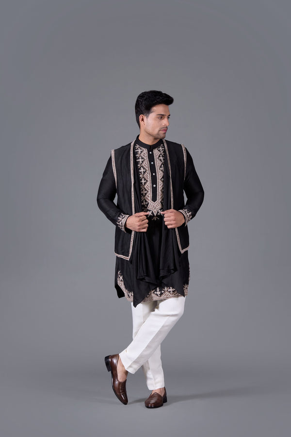 b more Noir Majesty Black Linen Silk Kurta