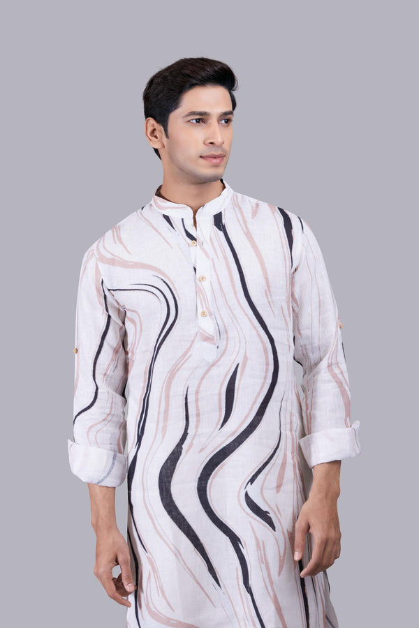 B More OFF WHITE DIGITAL PRINT LINEN KURTA SET