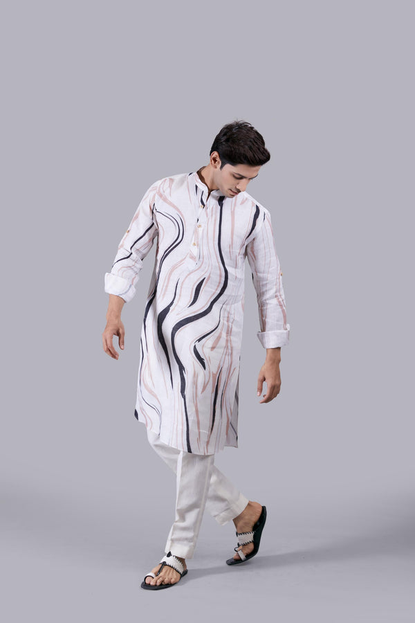 B More OFF WHITE DIGITAL PRINT LINEN KURTA SET