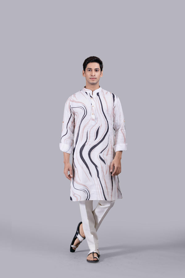 b more OFF WHITE DIGITAL PRINT LINEN KURTA SET
