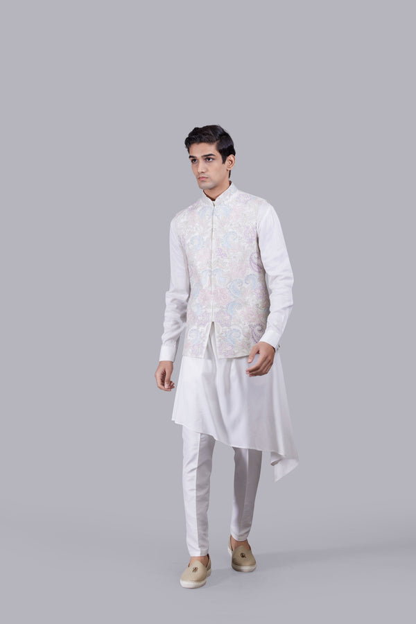 B More OFF WHITE MATKA SILK THREAD WORK BUNDI SET