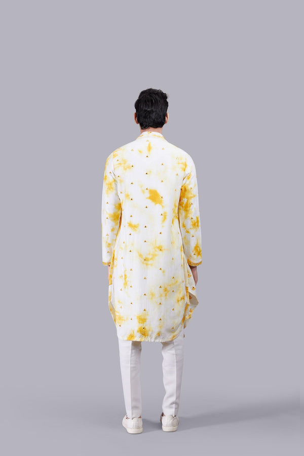 B More Off-White & Yellow Linen Silk Kurta Set