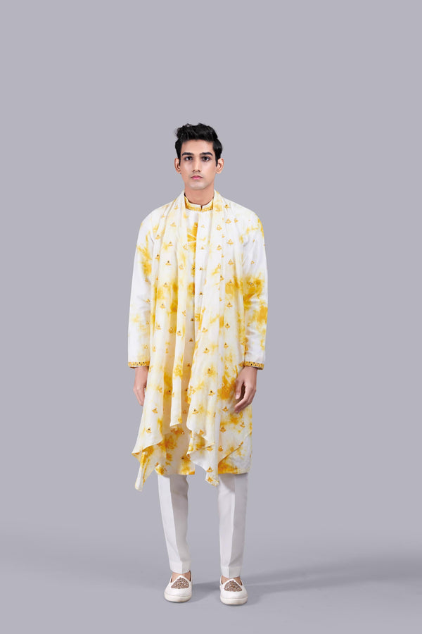 b more Off-White & Yellow Linen Silk Kurta Set