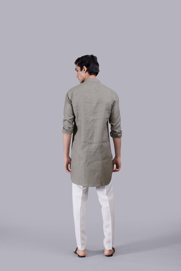 B More OLIVE GREEN LINEN KURTA SET