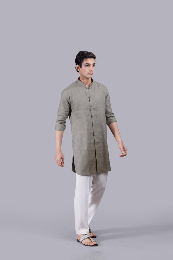 B More OLIVE GREEN LINEN KURTA SET