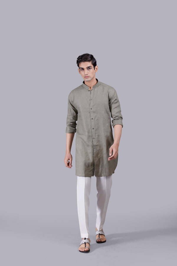 b more OLIVE GREEN LINEN KURTA SET