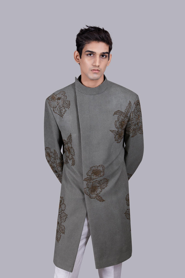 B More OLIVE GREEN SUEDE PEARL WORK INDO WESTERN