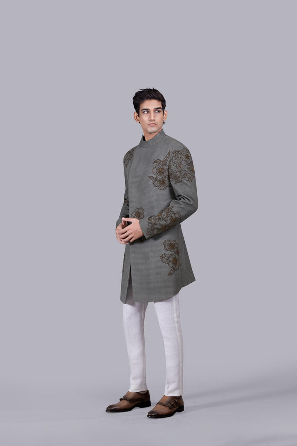 B More OLIVE GREEN SUEDE PEARL WORK INDO WESTERN