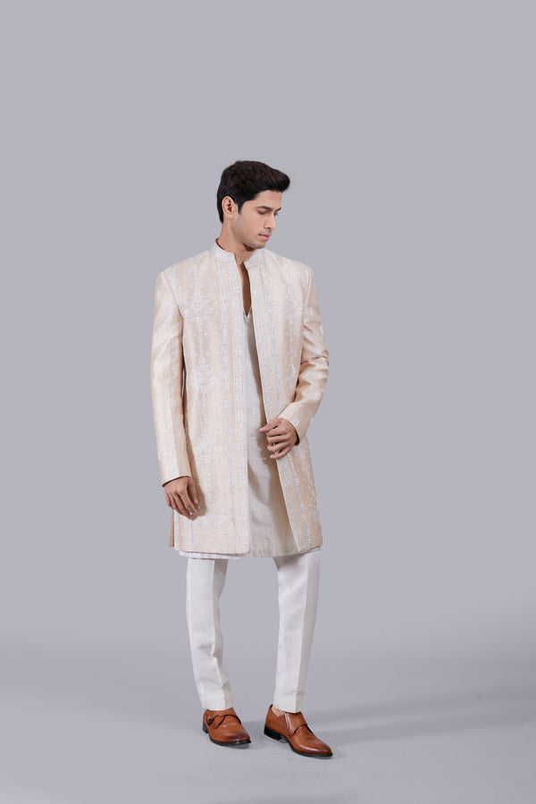 B More PEACH RAW SILK THREAD WORK INDO WESTERN