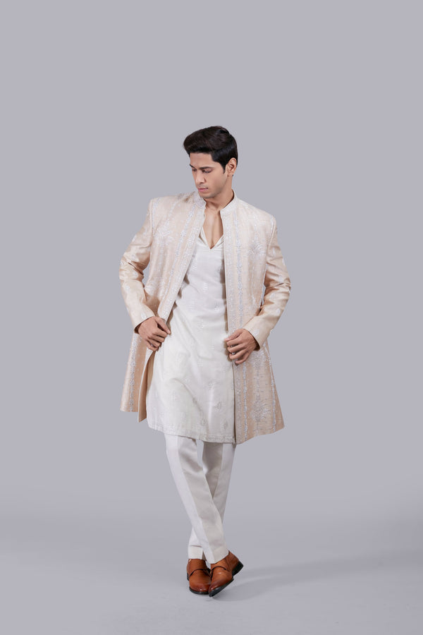 B More PEACH RAW SILK THREAD WORK INDO WESTERN