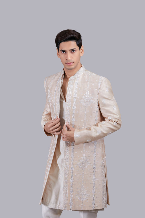 B More PEACH RAW SILK THREAD WORK INDO WESTERN