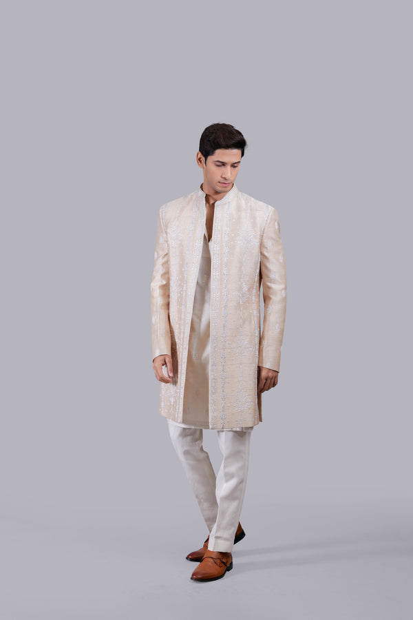 b more PEACH RAW SILK THREAD WORK INDO WESTERN