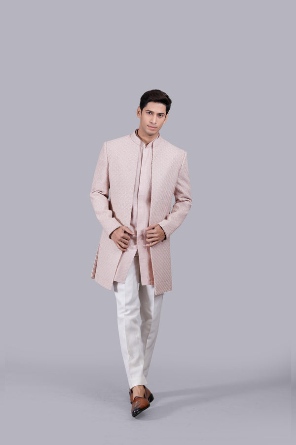 B More PEACH SILK CUTDANA WORK INDO WESTERN