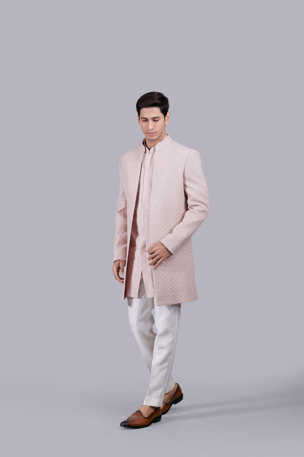 B More PEACH SILK CUTDANA WORK INDO WESTERN