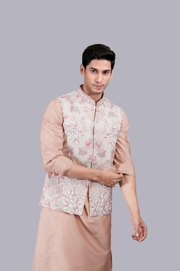 B More PEACH SILK THREAD WORK BUNDI SET