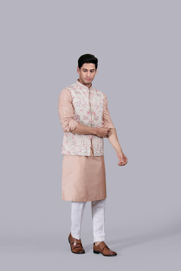 B More PEACH SILK THREAD WORK BUNDI SET