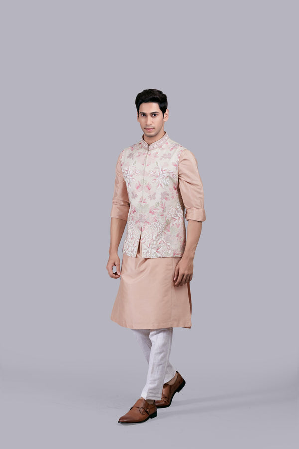 B More PEACH SILK THREAD WORK BUNDI SET