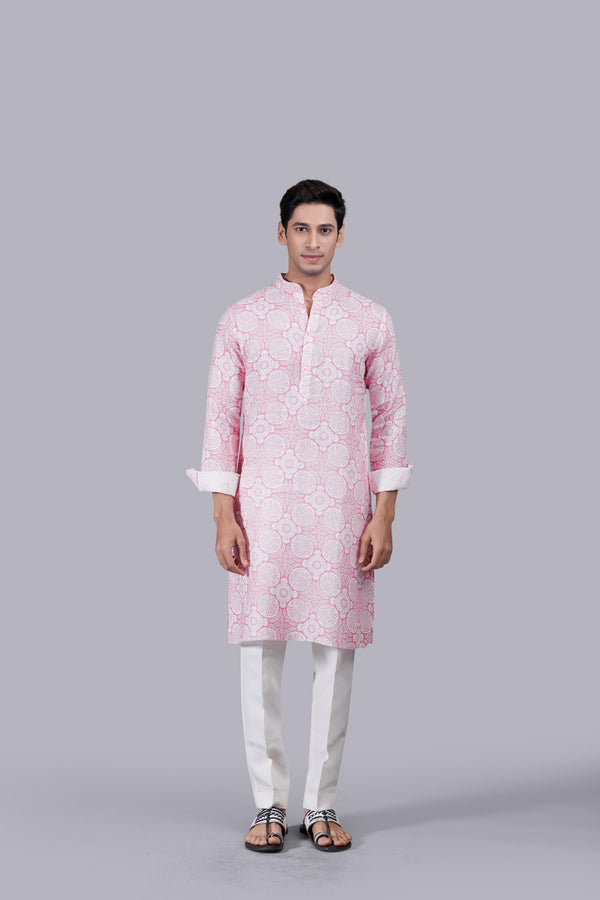 b more PINK DIGITAL PRINT LINEN KURTA SET
