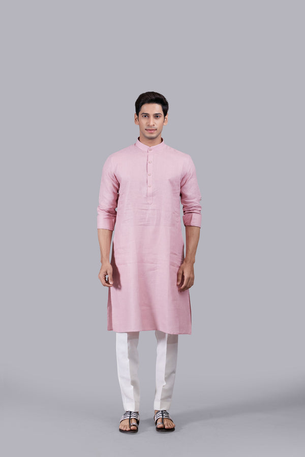 b more PINK LINEN KURTA SET