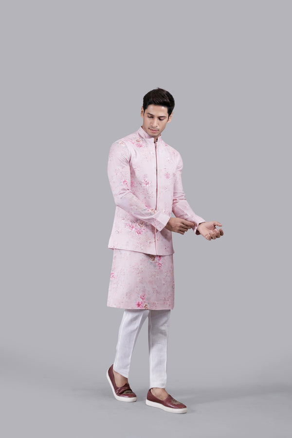 B More PINK LINEN THREAD WORK BUNDI SET