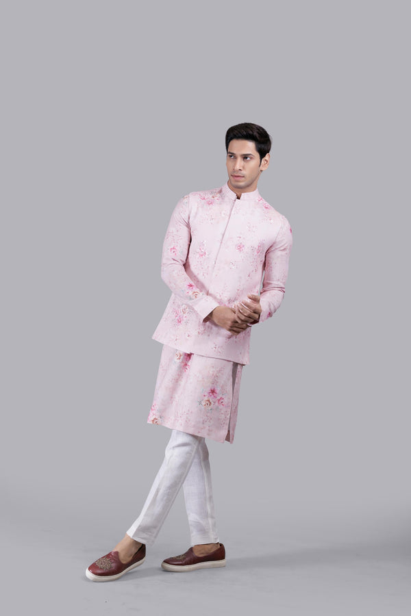 B More PINK LINEN THREAD WORK BUNDI SET