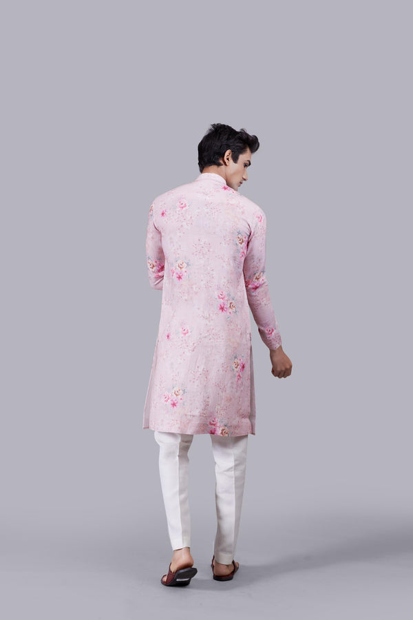 B More PINK PURE LINEN THREAD WORK KURTA SET