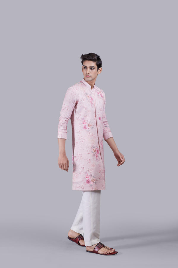 B More PINK PURE LINEN THREAD WORK KURTA SET
