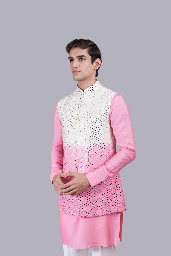 B More PINK PURE SILK MIRROR WORK BUNDI SET