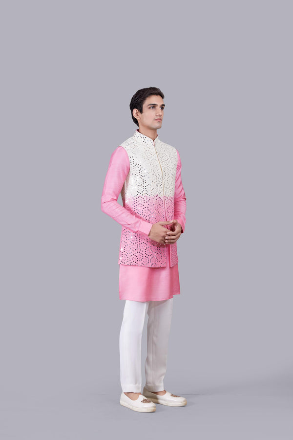 B More PINK PURE SILK MIRROR WORK BUNDI SET