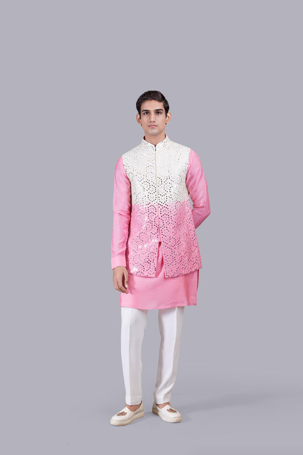 B More PINK PURE SILK MIRROR WORK BUNDI SET